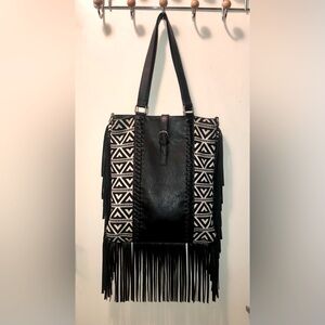 Black and White Fringe Tote Bag